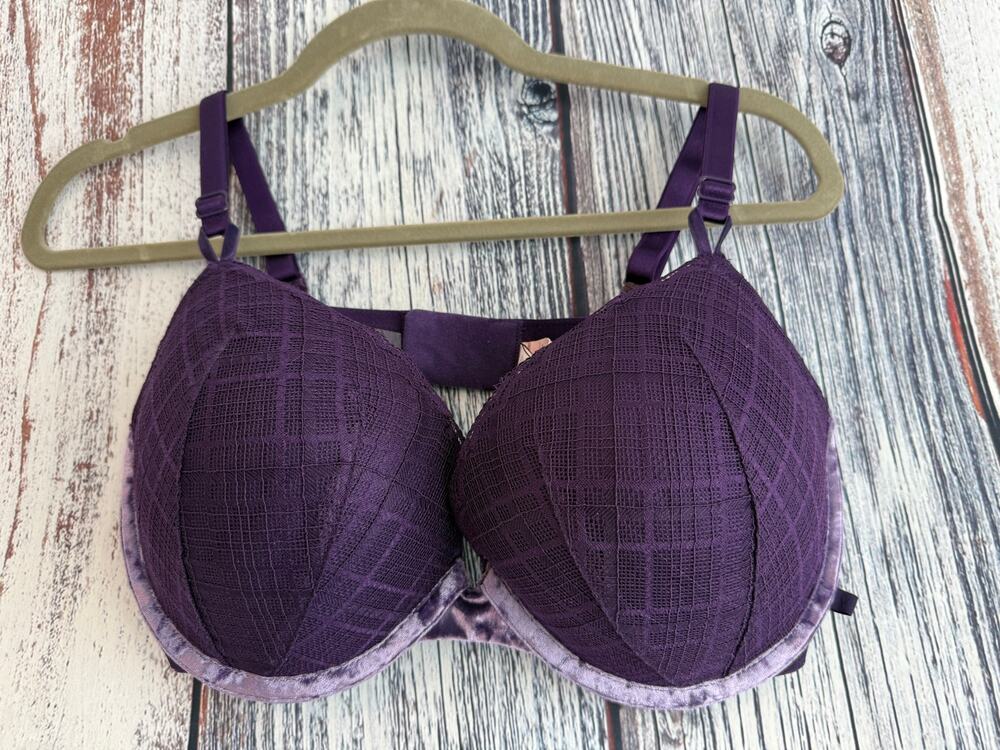 NWT Victoria's Secret Deep Purple Plaid w Velvet PU Bra 38D